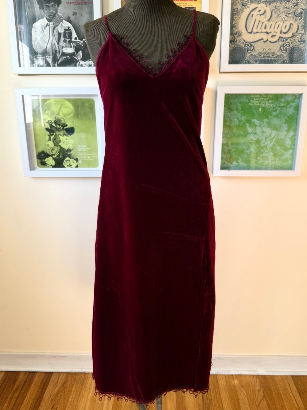 🍷 Burgundy Velvet MIDI Slip Dress — Open Back Tie-Strap 90s Romantic Goth